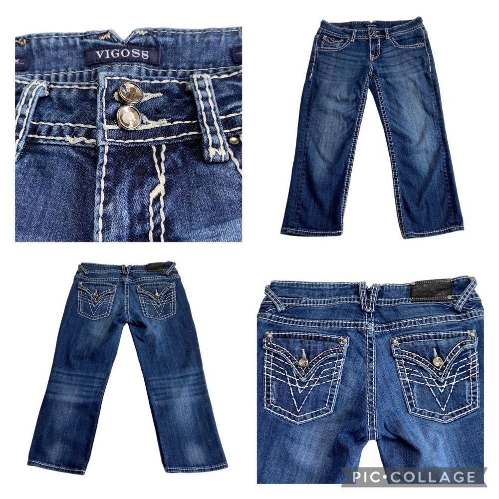 Vigoss The New York Capri Heavy Stitching Rhinestones Blue Sz 5/6